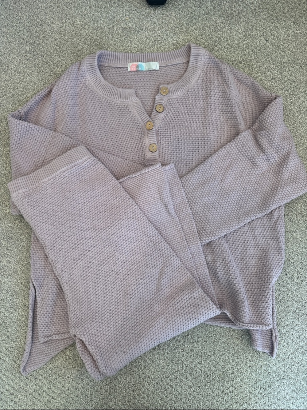 Free People Beach Knit Henley Top + Cropped Knit Pants Button Placket - Lavender